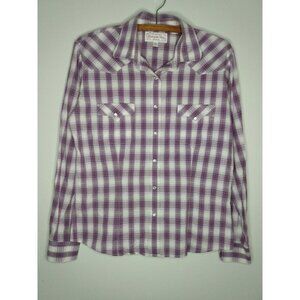 Panhandle Slim Womens Sz M Pearl Snap Western Shirt Purple Plaid Long Sleeve